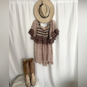 Bohemian Patterned Dress with Ruffle Sleeves